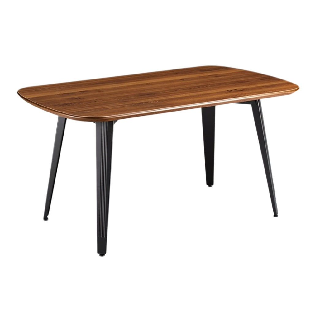 Eetkamertafel van hout met zwarte metalen poten
